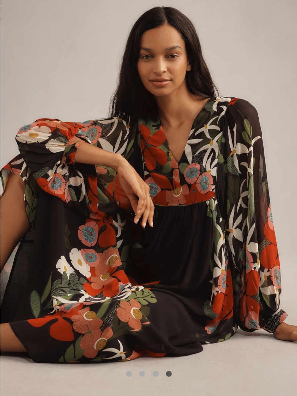 Farm Rio Floral V-Neck Long Sleeve Midi Dress - Picture 1 of 5